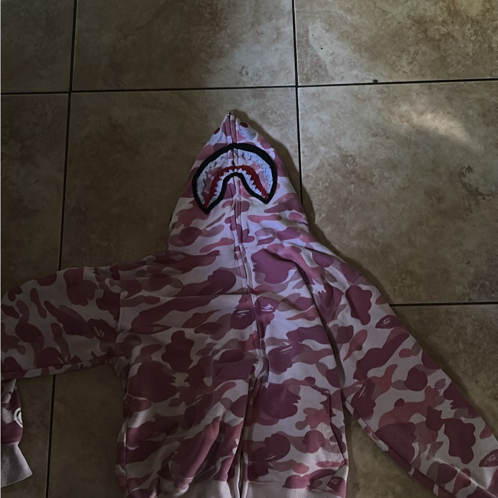 Bape Pink and White Camo Shark Hoodie